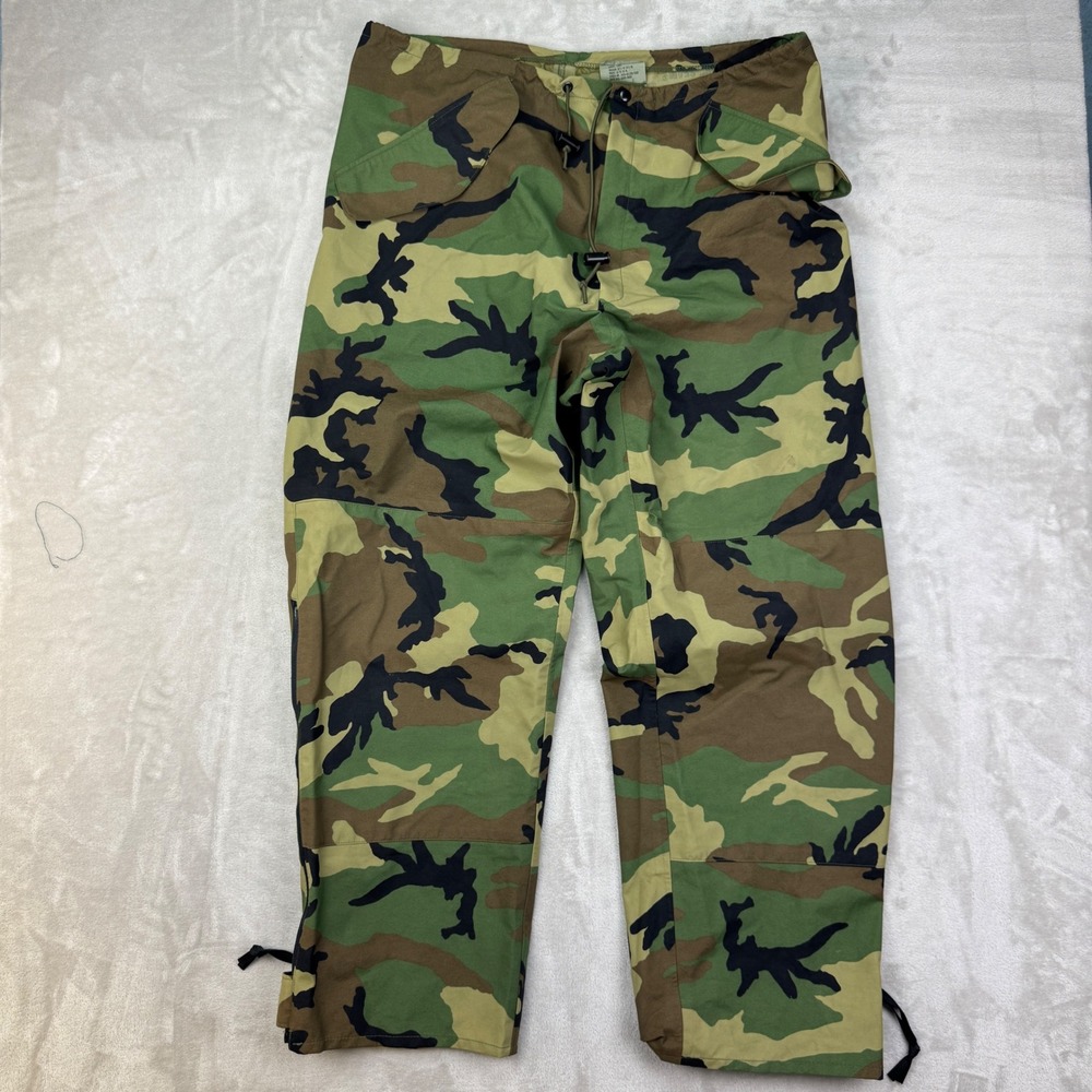 USGI ECWCS Woodland Camo GoreTex Pants Large Long 1997 Rain Cold Weather Trouser
